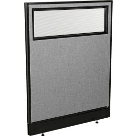 Global Industrial 694754WNGY Interion® Office Partition Panel with Partial Window & Raceway, 36-1/4"W x 46"H, Gray image.