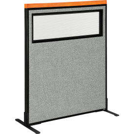 Global Industrial 694762WFGY Interion® Deluxe Freestanding Office Partition Panel w/Partial Window 36-1/4"W x 43-1/2"H Gray image.