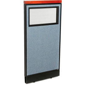 Interion® Deluxe Office Partition Panel w/Partial Window & Raceway 24-1/4""W x 47-1/2""H Blue