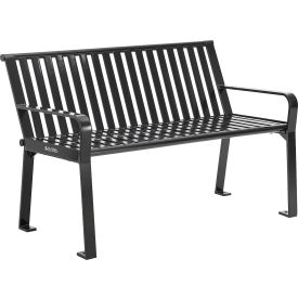 Global Industrial 694853BKKD Global Industrial™ 4 Outdoor Bench with Back, Vertical Steel Slat, Black image.