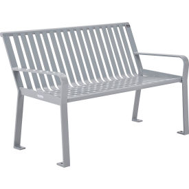 Global Industrial 694853GY Global Industrial™ 4 Outdoor Vertical Steel Slat Park Bench w/ Back, Gray image.