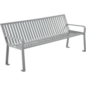 Global Industrial 694854GY Global Industrial™ 6 Outdoor Vertical Steel Slat Park Bench w/ Back, Gray image.