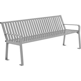 Global Industrial 694854GYKD Global Industrial™ 6 Outdoor Bench with Back, Vertical Steel Slat, Gray image.