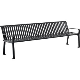 Global Industrial 694855BKKD Global Industrial™ 8 Outdoor Bench with Back, Vertical Steel Slat, Black image.