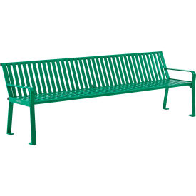Global Industrial 694855KD Global Industrial™ 8 Outdoor Bench with Back, Vertical Steel Slat, Green image.