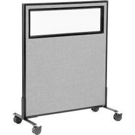 Global Industrial 694979MGY Interion® Mobile Office Partition Panel with Partial Window, 36-1/4"W x 45"H, Gray image.