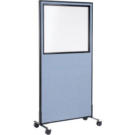 Global Industrial 695787MWBL Interion® Mobile Office Partition Panel with Partial Window, 24-1/4"W x 99"H, Blue image.