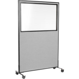 Global Industrial 695789MWGY Interion® Mobile Office Partition Panel with Partial Window, 48-1/4"W x 99"H, Gray image.