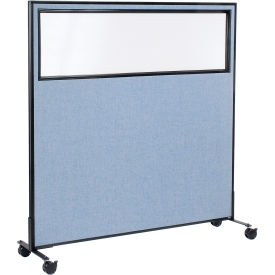Interion® Mobile Office Partition Panel with Partial Window 60-1/4""W x 63""H Blue