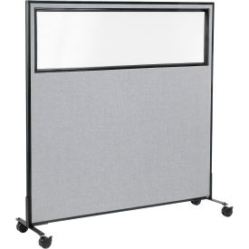 Interion® Mobile Office Partition Panel with Partial Window 60-1/4""W x 63""H Gray