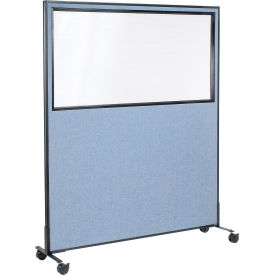 Global Industrial 695790MWBL Interion® Mobile Office Partition Panel with Partial Window, 60-1/4"W x 99"H, Blue image.