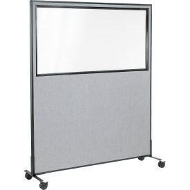Global Industrial 695790MWGY Interion® Mobile Office Partition Panel with Partial Window, 60-1/4"W x 99"H, Gray image.