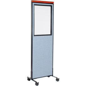 Global Industrial 695791WMBL Interion® Mobile Deluxe Office Partition Panel with Partial Window, 24-1/4"W x 100-1/2"H, Blue image.