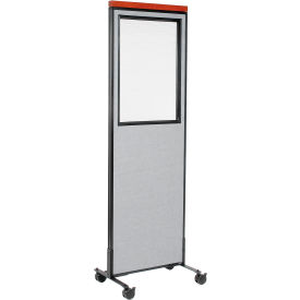 Global Industrial 695791WMGY Interion® Mobile Deluxe Office Partition Panel with Partial Window, 24-1/4"W x 100-1/2"H, Gray image.