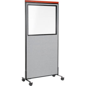 Global Industrial 695792WMGY Interion® Mobile Deluxe Office Partition Panel with Partial Window, 36-1/4"W x 100-1/2"H, Gray image.