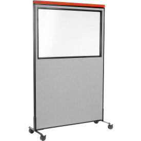 Global Industrial 695793WMGY Interion® Mobile Deluxe Office Partition Panel with Partial Window, 48-1/4"W x 100-1/2"H, Gray image.
