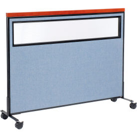 Interion® Mobile Deluxe Office Partition Panel with Partial Window 60-1/4""W x 46-1/2""H Blue