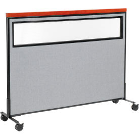 Interion® Mobile Deluxe Office Partition Panel with Partial Window 60-1/4""W x 46-1/2""H Gray
