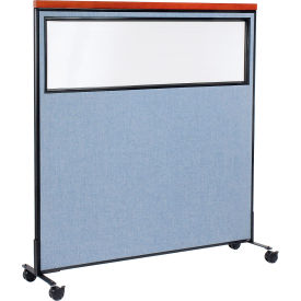 Interion® Mobile Deluxe Office Partition Panel with Partial Window 60-1/4""W x 64-1/2""H Blue