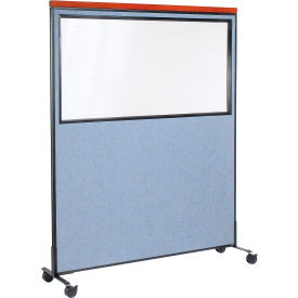 Global Industrial 695794WMBL Interion® Mobile Deluxe Office Partition Panel with Partial Window, 60-1/4"W x 100-1/2"H, Blue image.