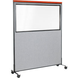 Global Industrial 695794WMGY Interion® Mobile Deluxe Office Partition Panel with Partial Window, 60-1/4"W x 100-1/2"H, Gray image.