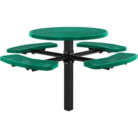 Global Industrial 695292GN Global Industrial™ 46" Round Picnic Table, In Ground Mount, Expanded Metal, Green image.