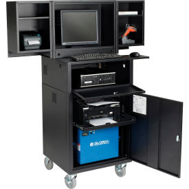 Global Industrial 695429PBK Global Industrial™ Mobile Powered Fold-Out Computer Cabinet, 100AH Battery, Black, Unassembled image.