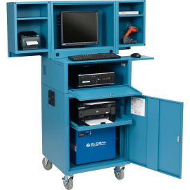 Global Industrial 695429PBL Global Industrial™ Mobile Powered Fold-Out Computer Cabinet, 100AH Battery, Blue, Unassembled image.