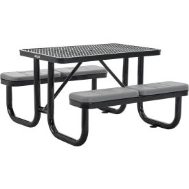 Global Industrial 695485BKS Global Industrial™ 4 Rectangular Picnic Table w/ Seat Cushions, Expanded Metal, Black image.