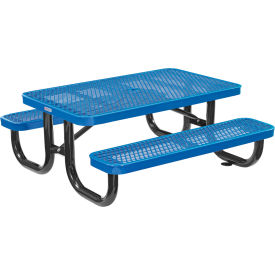 Global Industrial 695485KBL Global Industrial™ 4 Rectangular Kids Picnic Table, Expanded Metal, Blue image.
