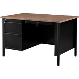 Global Industrial 695631WN Interion® Steel Teachers Desk, 48"W x 30"D, Walnut Top with Black Frame image.