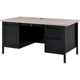 Global Industrial 695632GY Interion® Steel Teachers Desk, 60"W x 30"D, Gray Top with Black Frame image.