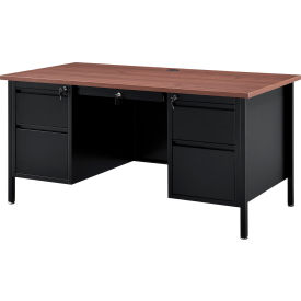 Global Industrial 695632MH Interion® Steel Teachers Desk, 60"W x 30"D, Mahogany Top with Black Frame image.