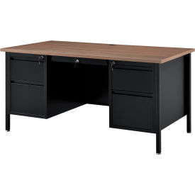Global Industrial 695632WN Interion® Steel Teachers Desk, 60"W x 30"D, Walnut Top with Black Frame image.