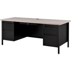 Global Industrial 695633GY Interion® Steel Teachers Desk, 72"W x 30"D, Gray Top with Black Frame image.