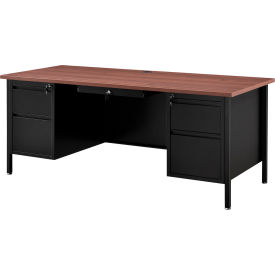 Global Industrial 695633MH Interion® Steel Teachers Desk, 72"W x 30"D, Mahogany Top with Black Frame image.