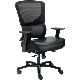 Global Industrial 695643L Interion® 24 Hour Big & Tall Mesh Back Chair w/High Back & Adj. Arms, Synthetic Leather, Black image.