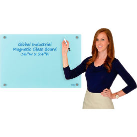Global Industrial 695700 Global Industrial™ Magnetic Glass Dry Erase Board - 36 x 24 - Seafoam image.