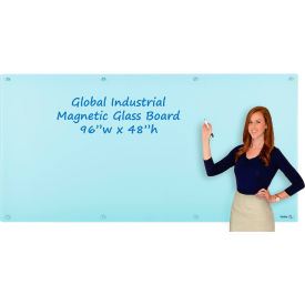 Global Industrial 695703 Global Industrial™ Magnetic Glass Dry Erase Board - 96 x 48 - Seafoam image.