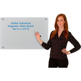 Global Industrial 695708 Global Industrial™ Magnetic Glass Dry Erase Board - 36 x 24 - Gray image.