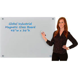 Global Industrial 695709 Global Industrial™ Magnetic Glass Dry Erase Board - 48 x 36 - Gray image.
