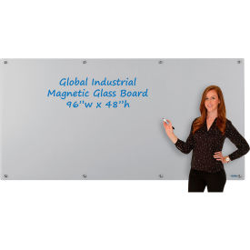 Global Industrial 695711 Global Industrial™ Magnetic Glass Dry Erase Board - 96 x 48 - Gray image.