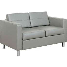 Global Industrial 695736GY-AM Interion® Antimicrobial Upholstered Leather Loveseat, Gray image.
