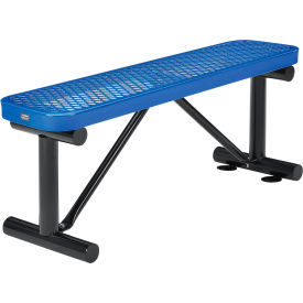 Global Industrial 695741BL Global Industrial™ 4 Outdoor Steel Flat Bench, Expanded Metal, Blue image.