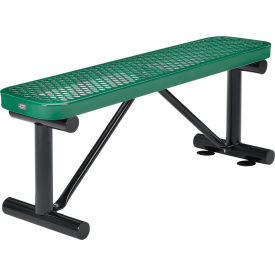 Global Industrial 695741GN Global Industrial™ 4 Outdoor Steel Flat Bench, Expanded Metal, Green image.