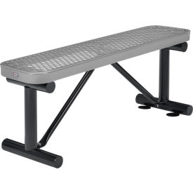 Global Industrial 695741GY Global Industrial™ 4 Outdoor Steel Flat Bench, Expanded Metal, Gray image.