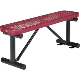 Global Industrial 695741RD Global Industrial™ 4 Outdoor Steel Flat Bench, Expanded Metal, Red image.