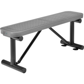 Global Industrial 695742GY Global Industrial™ 4 Outdoor Steel Flat Bench, Perforated Metal, Gray image.