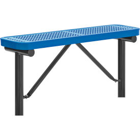 Global Industrial 695742IBL Global Industrial™ 4 Outdoor Steel Flat Bench, Perforated Metal, In Ground Mount, Blue image.