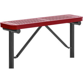 Global Industrial 4' Outdoor Steel Flat Bench, Perforated Metal, In Ground Mount, Red